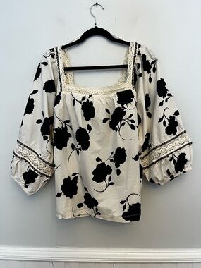Maurices Floral Crochet Trim Peasant Top, Size 2X